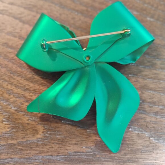 Pretty Green Bow Pin with Rhinestones - Picture 2 of 2